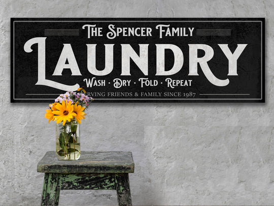 Laundry Room Sign with Personalized Family Name | Laundry Room Decor | Black & White Customized Laundry Sign | Personalized Laundry Sign