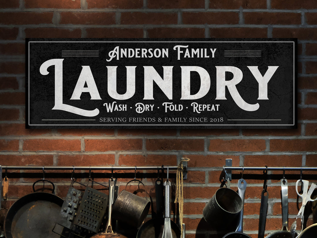Laundry Room Sign with Personalized Family Name | Laundry Room Decor | Black & White Customized Laundry Sign | Personalized Laundry Sign