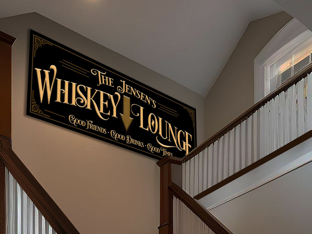 Custom Whiskey Lounge Sign with Personalized Family Name | Custom Wall Decor on Metal or Canvas Sign | Customized & Personalized Wall Art