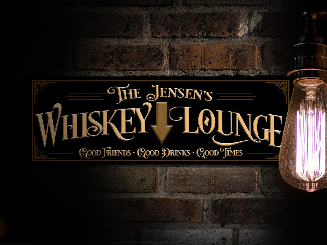 Custom Whiskey Lounge Sign with Personalized Family Name | Custom Wall Decor on Metal or Canvas Sign | Customized & Personalized Wall Art