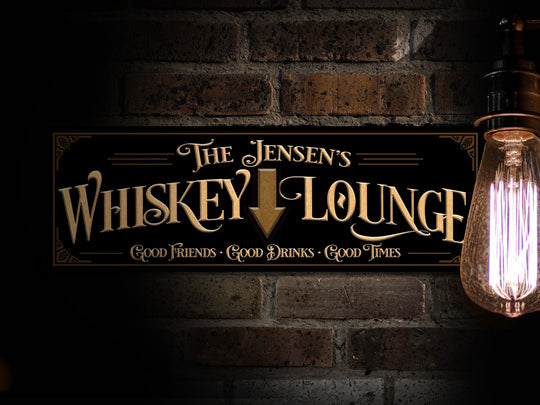 Custom Whiskey Lounge Sign with Personalized Family Name | Custom Wall Decor on Metal or Canvas Sign | Customized & Personalized Wall Art