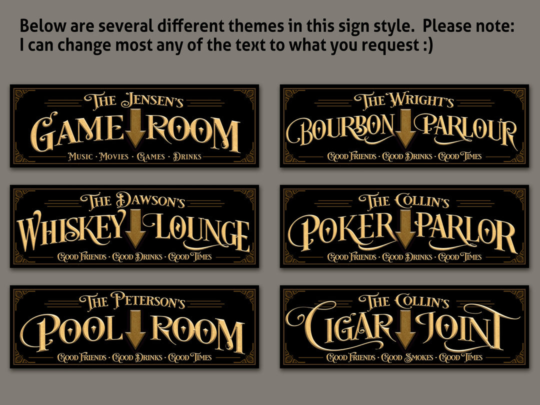 Custom Whiskey Lounge Sign with Personalized Family Name | Custom Wall Decor on Metal or Canvas Sign | Customized & Personalized Wall Art