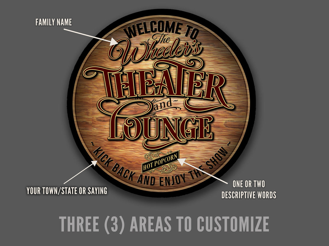 Family Theater Lounge Round Sign | Round Home Theater Sign | Metal Family Name Sign | Family Game Room Sign | Customized Family Sign Gift