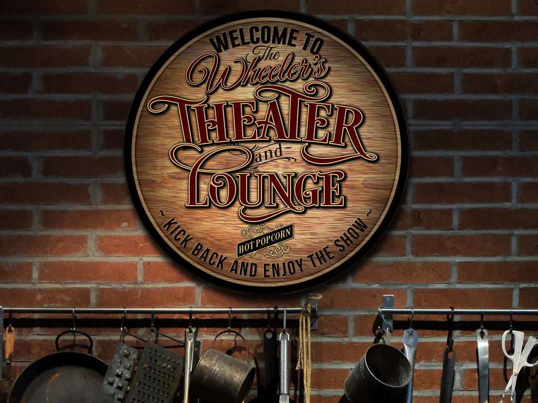 Family Theater Lounge Round Sign | Round Home Theater Sign | Metal Family Name Sign | Family Game Room Sign | Customized Family Sign Gift