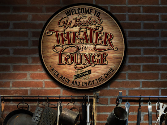 Family Theater Lounge Round Sign | Round Home Theater Sign | Metal Family Name Sign | Family Game Room Sign | Customized Family Sign Gift