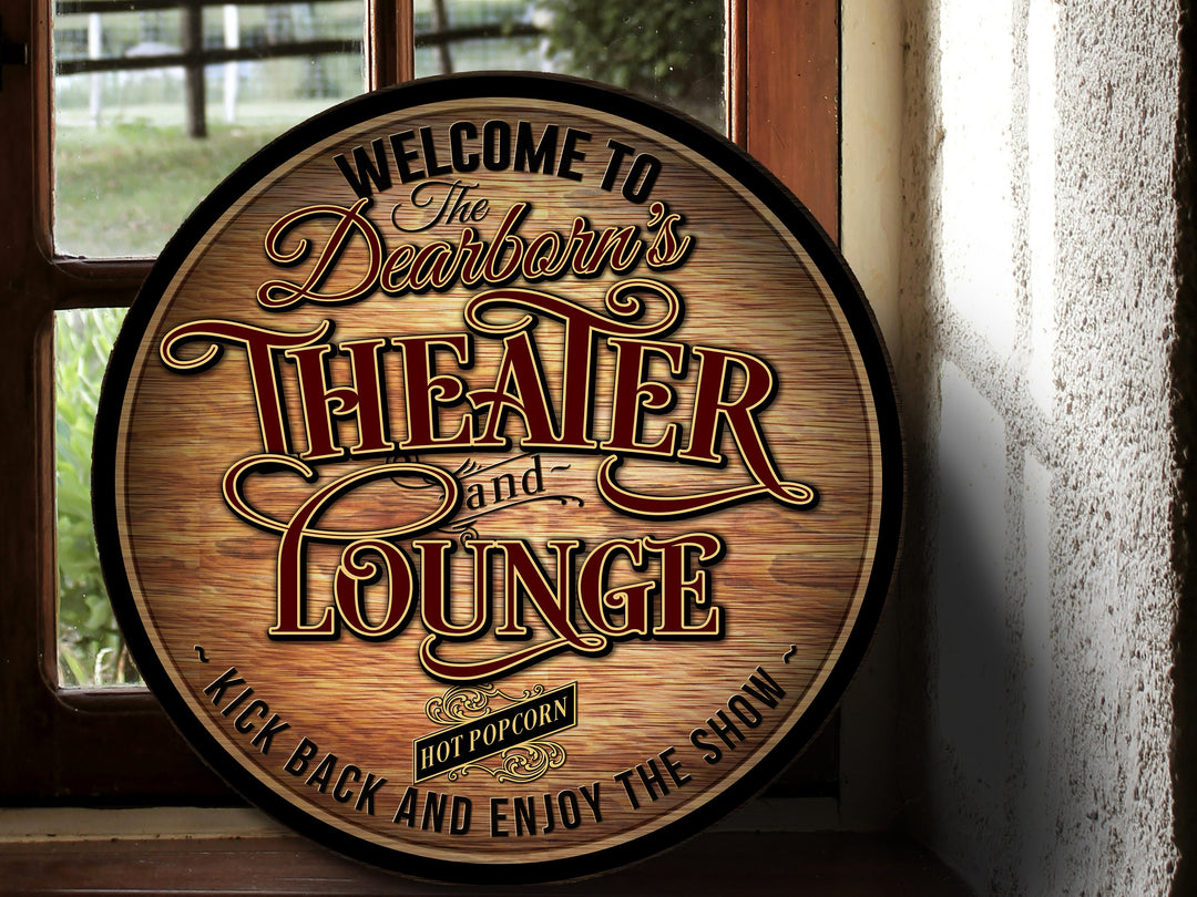 Family Theater Lounge Round Sign | Round Home Theater Sign | Metal Family Name Sign | Family Game Room Sign | Customized Family Sign Gift