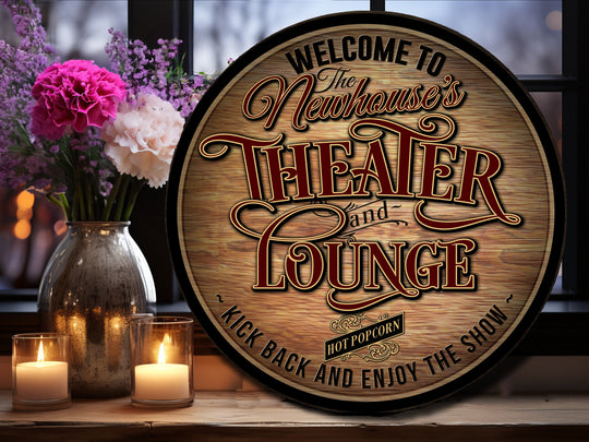 Family Theater Lounge Round Sign | Round Home Theater Sign | Metal Family Name Sign | Family Game Room Sign | Customized Family Sign Gift