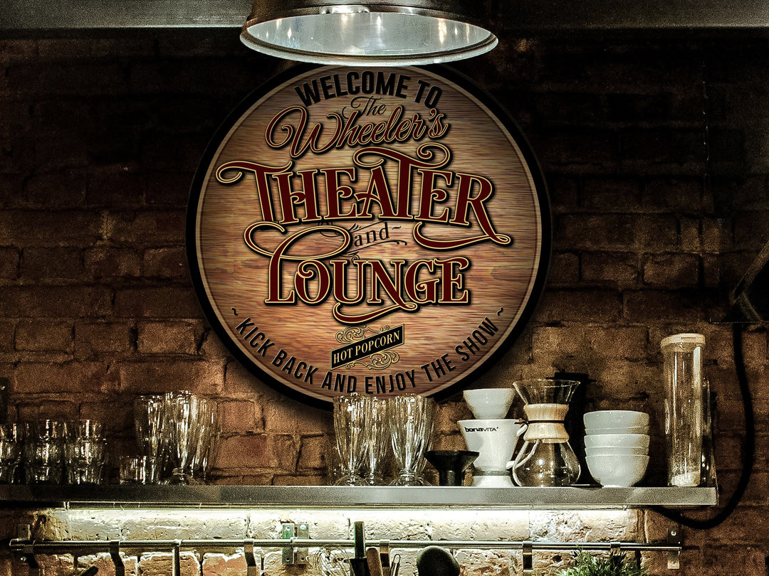 Family Theater Lounge Round Sign | Round Home Theater Sign | Metal Family Name Sign | Family Game Room Sign | Customized Family Sign Gift