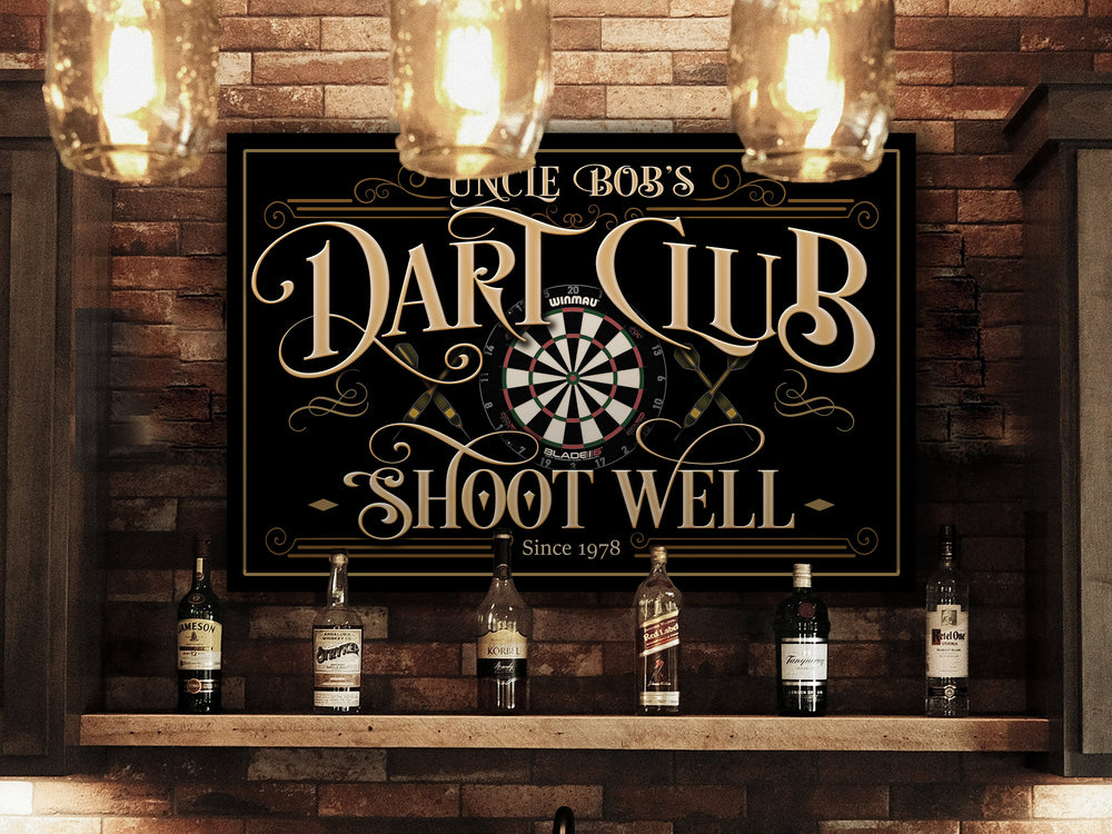 Personalized Dart Club Sign | Custom Name Dart Club Sign | Family Dart Club Sign | Modern Farmhouse Decor | Large Metal or Canvas Sign
