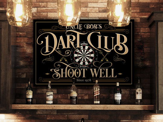 Personalized Dart Club Sign | Custom Name Dart Club Sign | Family Dart Club Sign | Modern Farmhouse Decor | Large Metal or Canvas Sign