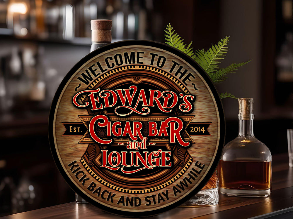 Personalized Cigar Bar Sign | Round Cigar Sign | Man Cave Wall Décor | Personalized Cigar Bar | Home Bar Accessories | Custom Cigar Sign