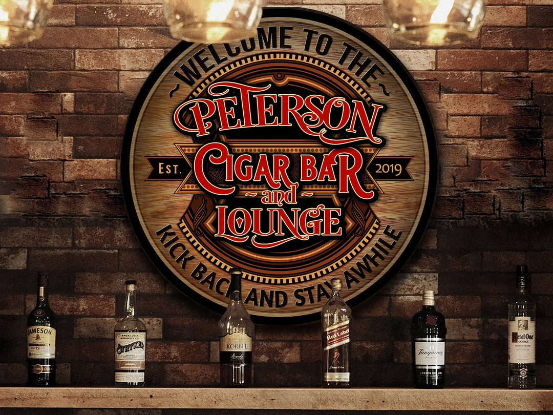 Personalized Cigar Bar Sign | Round Cigar Sign | Man Cave Wall Décor | Personalized Cigar Bar | Home Bar Accessories | Custom Cigar Sign