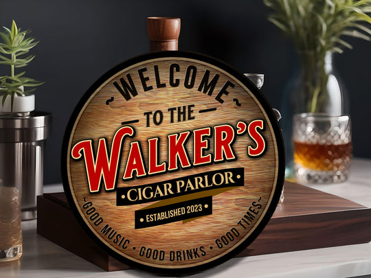 Personalized Cigar Parlor Sign | RoundSigns | Man Cave Wall Décor | Personalized Cigar Bar | Home Bar Accessories | Custom Cigar Sign Gift