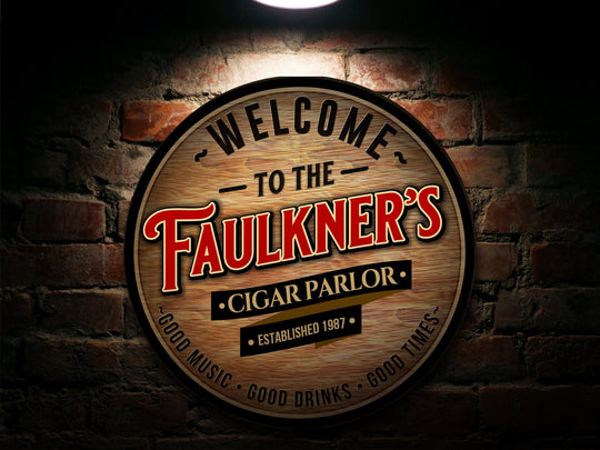 Personalized Cigar Parlor Sign | RoundSigns | Man Cave Wall Décor | Personalized Cigar Bar | Home Bar Accessories | Custom Cigar Sign Gift
