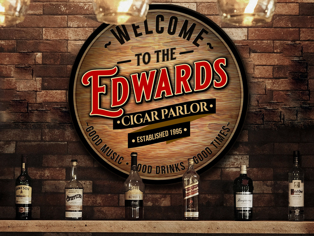 Personalized Cigar Parlor Sign | RoundSigns | Man Cave Wall Décor | Personalized Cigar Bar | Home Bar Accessories | Custom Cigar Sign Gift