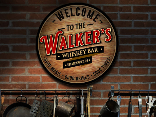 Personalized Whiskey Bar Sign | Round Metal Signs | Man Cave Wall Décor | Metal Whiskey Bar Sign | Home Bar Accessories | Custom Bar Sign