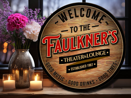 Personalized Theater & Lounge Sign | Round Metal Sign | Man Cave Wall Décor | Personalized Theater | Home Bar Accessories | Custom Bar Sign
