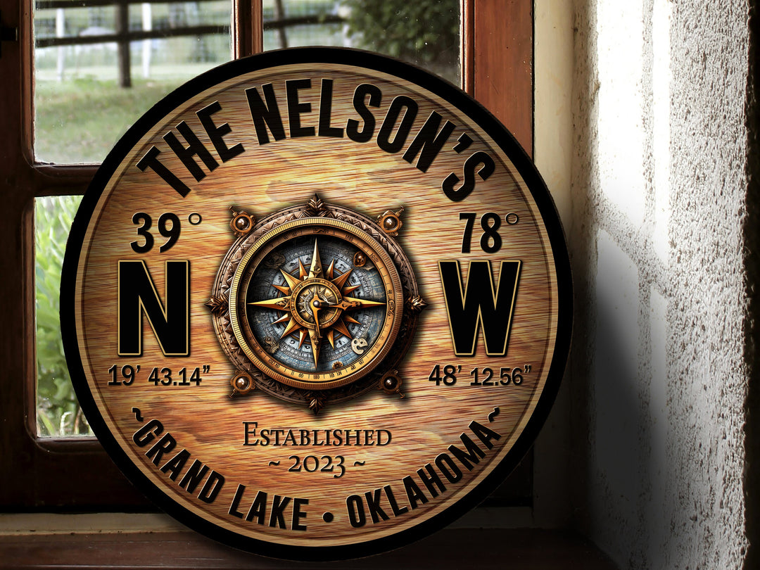 Personalized Coordinates Metal Sign | Latitude Longitude | Metal Family Name Sign | Compass GPS Coordinate | Customized Family Sign Gift