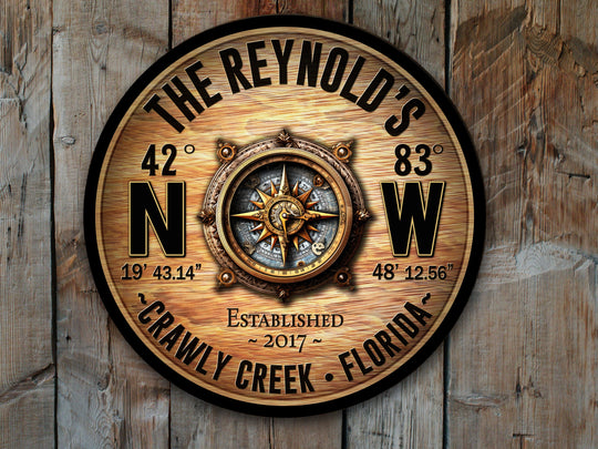Personalized Coordinates Metal Sign | Latitude Longitude | Metal Family Name Sign | Compass GPS Coordinate | Customized Family Sign Gift