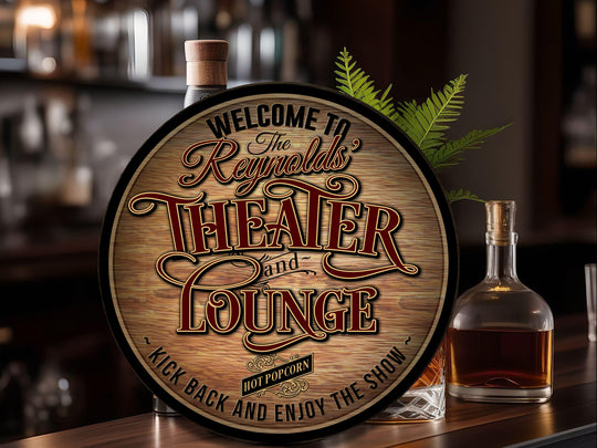 Family Theater Lounge Round Sign | Round Home Theater Sign | Metal Family Name Sign | Family Game Room Sign | Customized Family Sign Gift