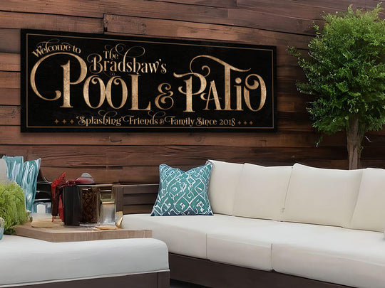Personalized Pool & Patio on Metal or Canvas! | New 3:1 Ratio Patio Sign | Custom Pool Patio Sign | Summer Patio Decor | Custom Pool Sign