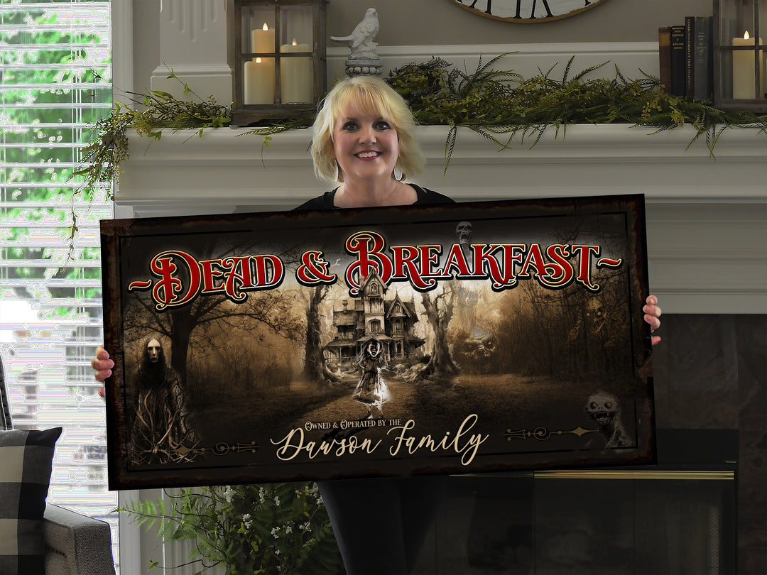 Dead & Breakfast Halloween Sign, Scary Halloween Sign, Evil Halloween Sign, Creepy Halloween Sign, Outdoor Halloween Sign, Family Name Sign
