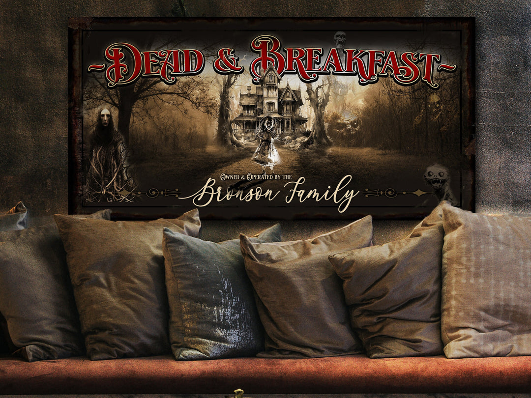 Dead & Breakfast Halloween Sign, Scary Halloween Sign, Evil Halloween Sign, Creepy Halloween Sign, Outdoor Halloween Sign, Family Name Sign