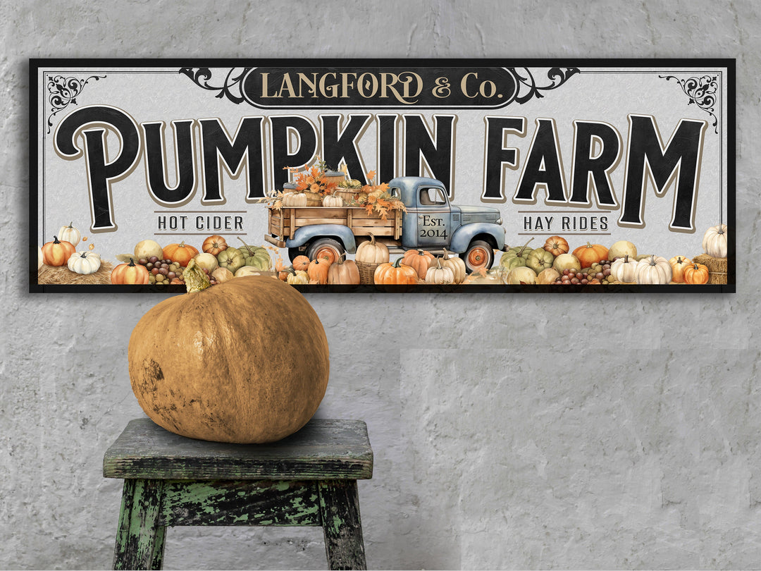 Pumpkin Farm Sign | Personalized Family Name Pumpkin | Rustic Farmhouse Wall Decor | Large Vintage Pumpkin Farm Sign | Pumpkin Farm Decor