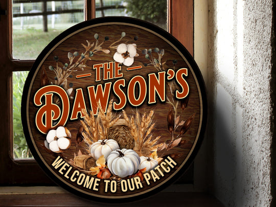 Round Metal Family Pumpkin Sign | Round Pumpkin Patch Sign | Family Name Sign | Personalized Sign | Fall Harvest Family Name Sign