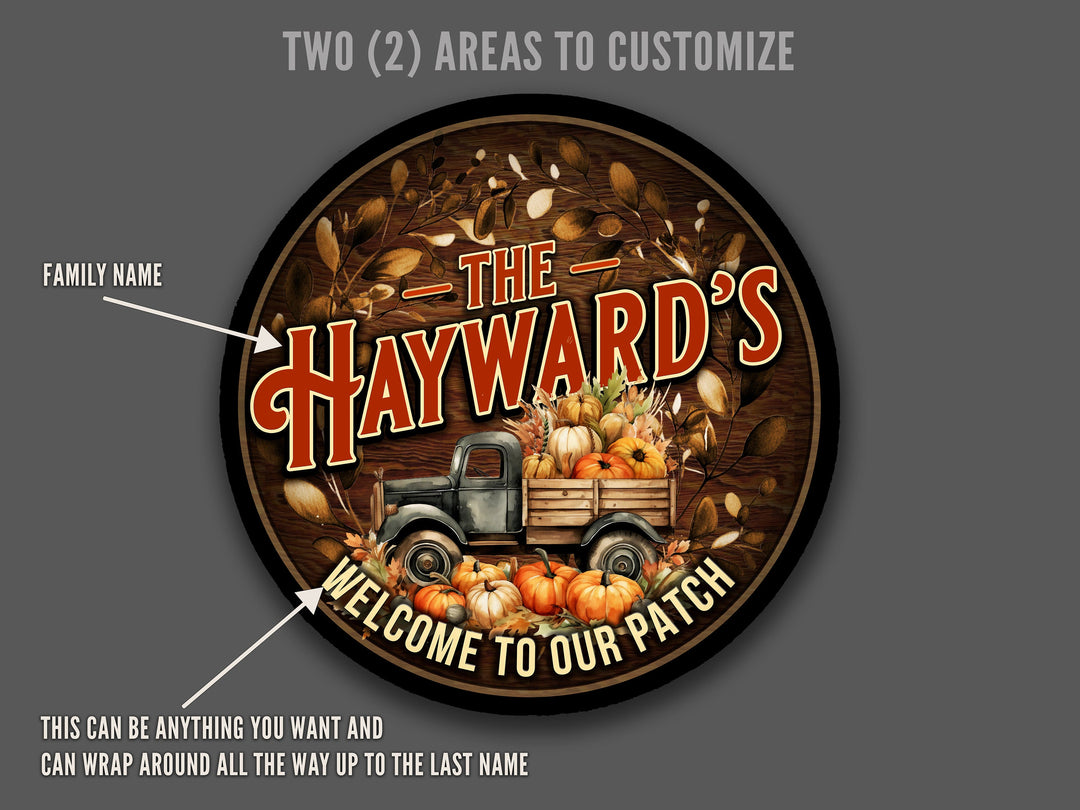 Round Metal Pumpkin Truck Sign | Personalized Pumpkin Truck Sign | Family Name Sign | Personalized Sign | Fall Harvest Family Name Sign