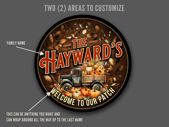 Round Metal Pumpkin Truck Sign | Personalized Pumpkin Truck Sign | Family Name Sign | Personalized Sign | Fall Harvest Family Name Sign
