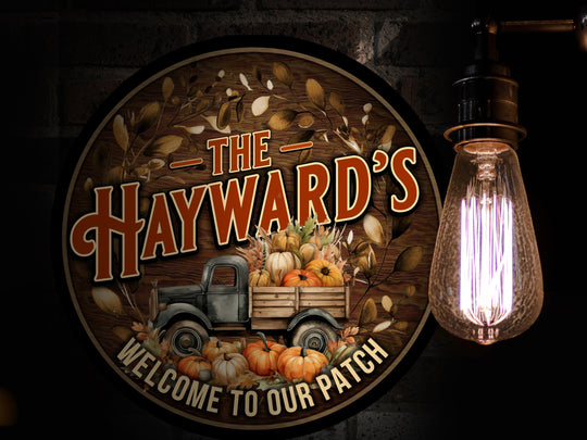 Round Metal Pumpkin Truck Sign | Personalized Pumpkin Truck Sign | Family Name Sign | Personalized Sign | Fall Harvest Family Name Sign