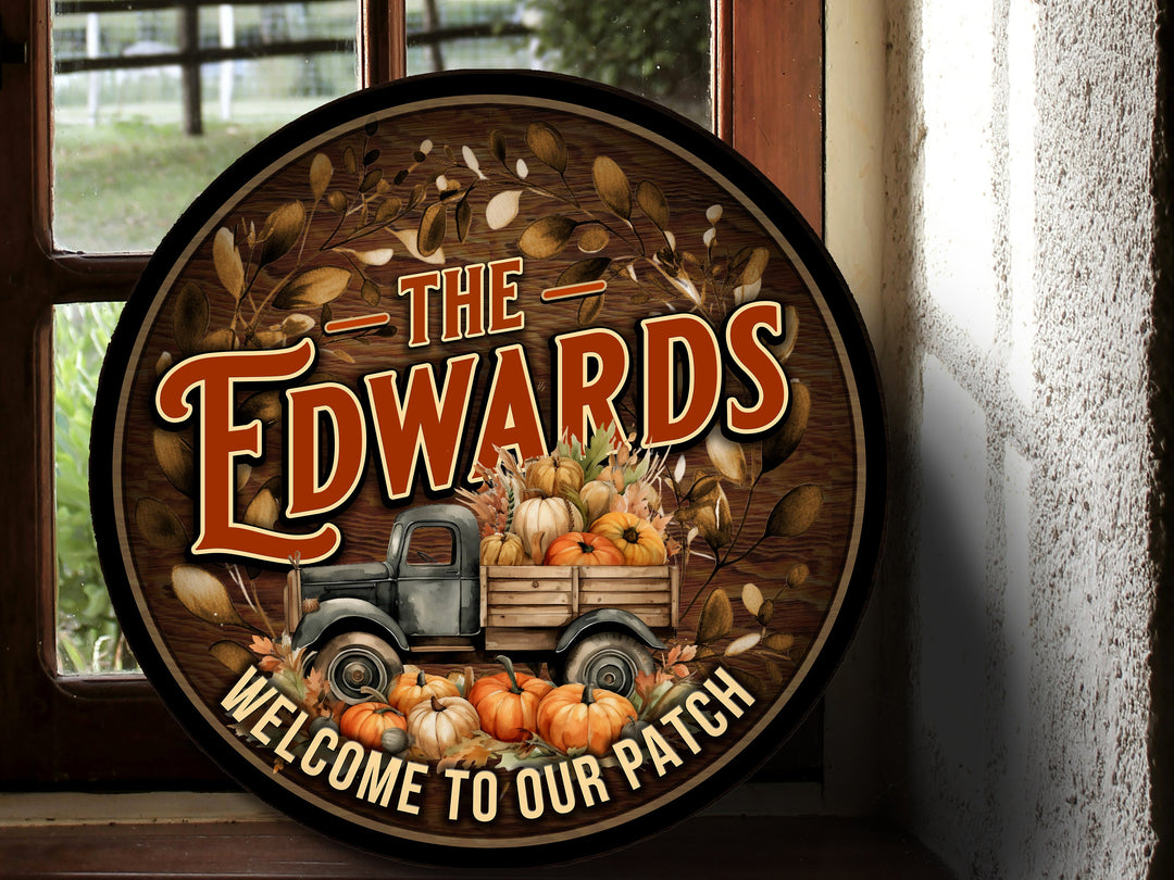 Round Metal Pumpkin Truck Sign | Personalized Pumpkin Truck Sign | Family Name Sign | Personalized Sign | Fall Harvest Family Name Sign