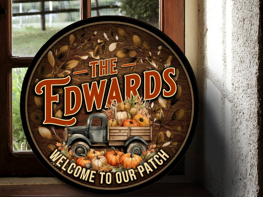 Round Metal Pumpkin Truck Sign | Personalized Pumpkin Truck Sign | Family Name Sign | Personalized Sign | Fall Harvest Family Name Sign