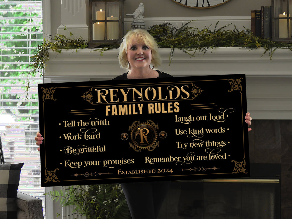 Personalized Family Rules Sign | Family Sign | Custom Family Sign| Last Name Family Sign | Large Canvas Sign | Large Metal Sign
