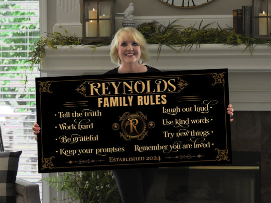Personalized Family Rules Sign | Family Sign | Custom Family Sign| Last Name Family Sign | Large Canvas Sign | Large Metal Sign
