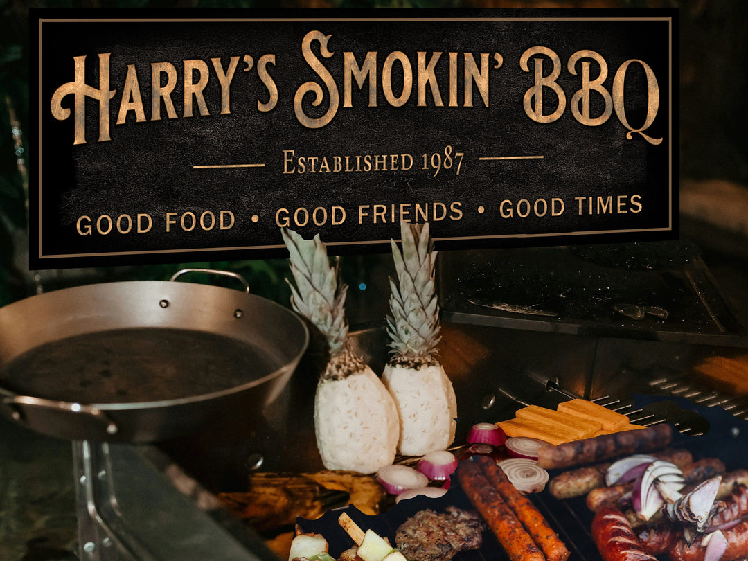 Personalized BBQ Sign | Custom Family BBQ Grill Sign | Custom Backyard Grill Sign | Patio BBQ Pit | Large Canvas Sign | Large Metal Sign