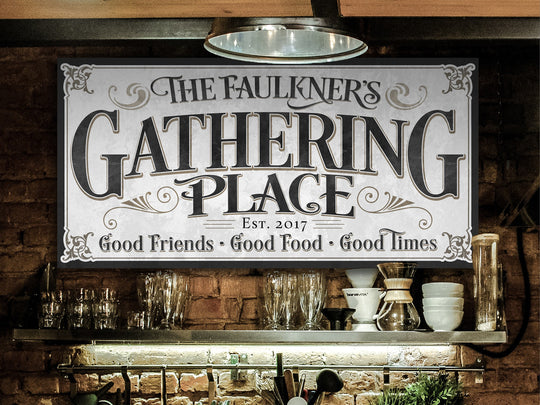Vintage Gathering Place Sign, Personalized Gathering Place, Large Canvas Gathering Place, Family Name Gathering Place Wall Decor