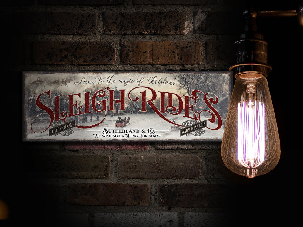 Personalized Sleigh Rides Christmas Sign | Magic of Christmas Sign | Santa Sleigh Christmas Sign | Large Christmas Sign | Large Metal Sign