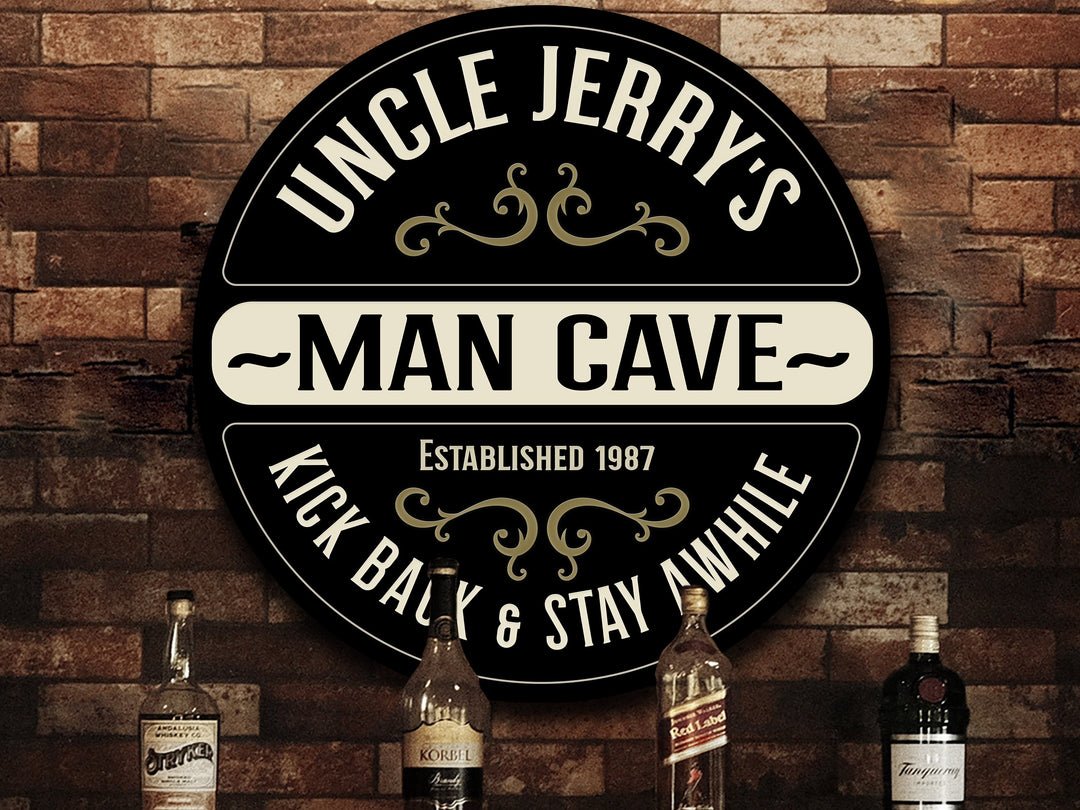 Round Metal Man Cave Sign, Round Personalized Man Cave Sign, Man Cave Décor, Customized Man Cave Sign