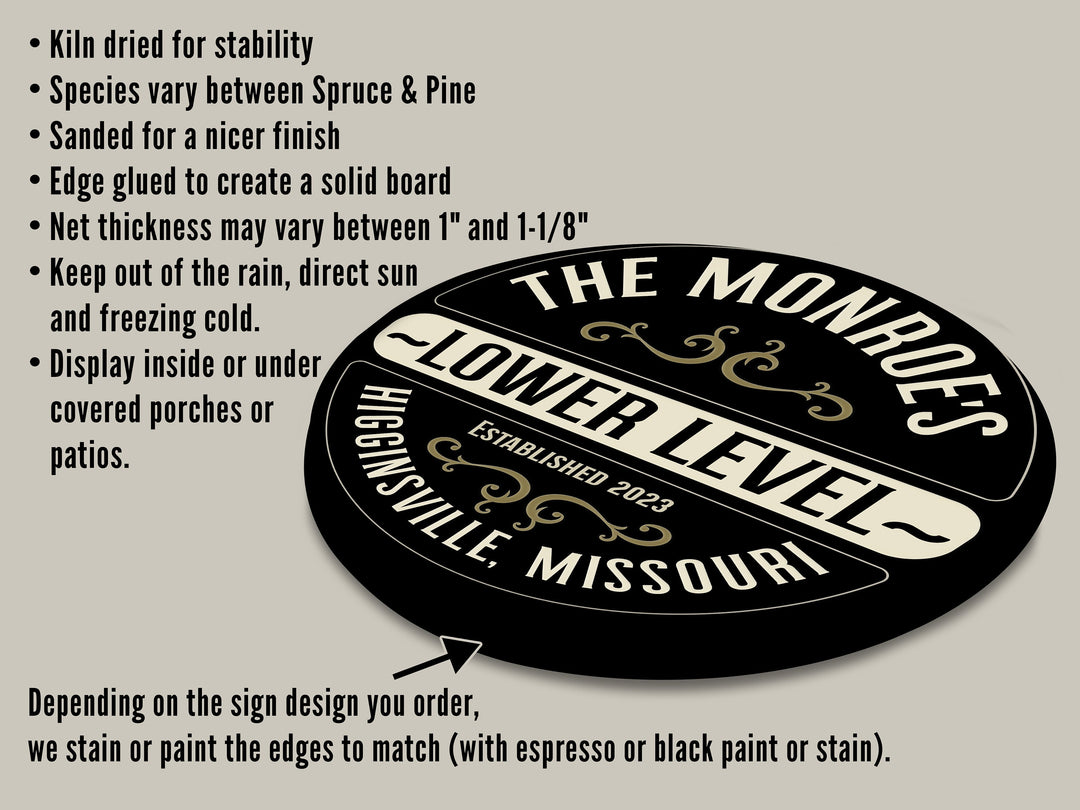 Solid Wood Lower Level Bar Sign, Personalized Basement Bar Sign, Bar Décor, Customized Family Bar Sign