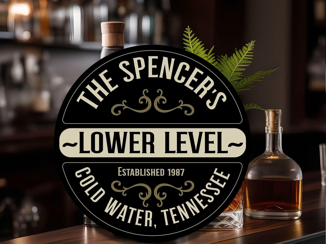 Solid Wood Lower Level Bar Sign, Personalized Basement Bar Sign, Bar Décor, Customized Family Bar Sign
