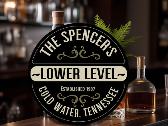 Solid Wood Lower Level Bar Sign, Personalized Basement Bar Sign, Bar Décor, Customized Family Bar Sign