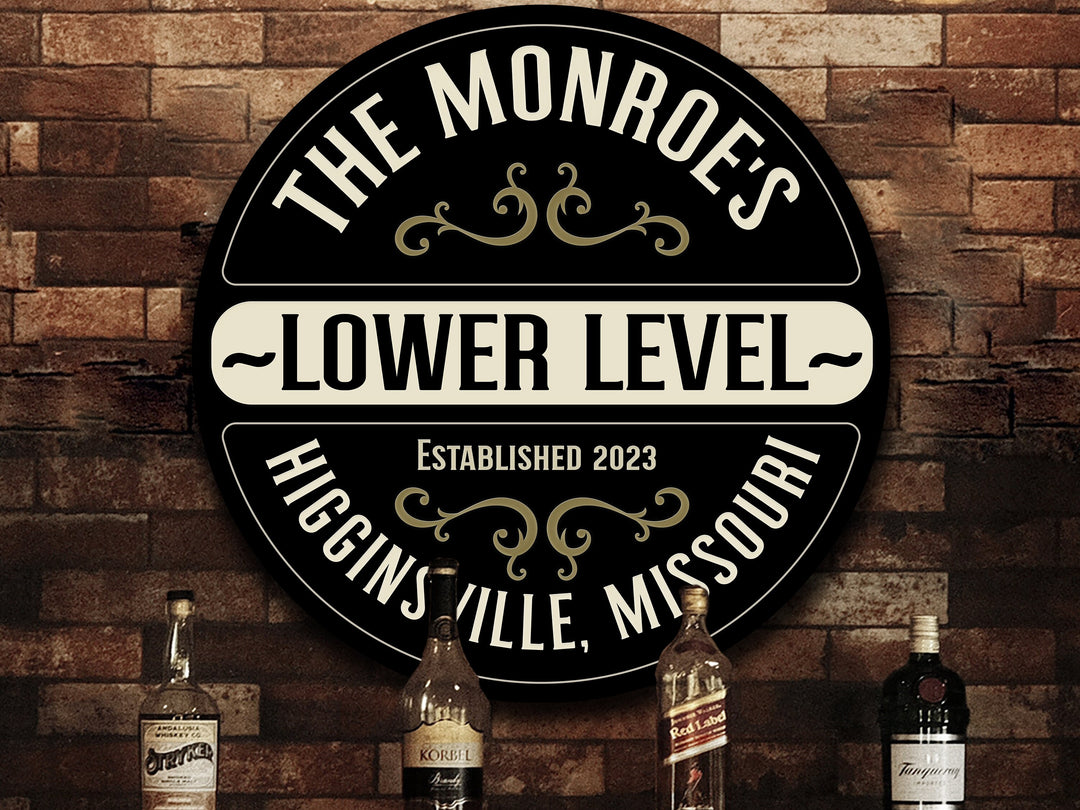 Solid Wood Lower Level Bar Sign, Personalized Basement Bar Sign, Bar Décor, Customized Family Bar Sign