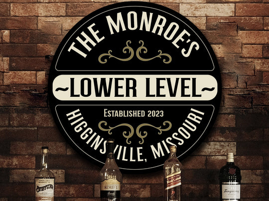 Solid Wood Lower Level Bar Sign, Personalized Basement Bar Sign, Bar Décor, Customized Family Bar Sign