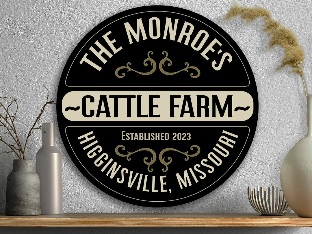 Solid Wood Cattle Farm Sign, Personalized Family Farm Sign, Farmhouse Décor, Customized Family Name Cattle Farm Sign