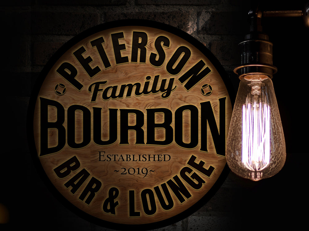 Round Metal Bourbon Bar Sign | Personalized Bourbon Signs | Bar Décor | Family Bar Sign | Custom Name Bar Sign | Customized Family Sign Gift