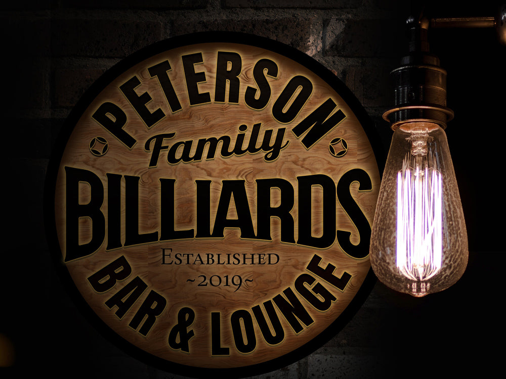 Round Metal Billiards Sign | Personalized Billiard Sign | Bar Décor | Family Name Sign | Custom Name Bar Sign | Customized Family Sign Gift