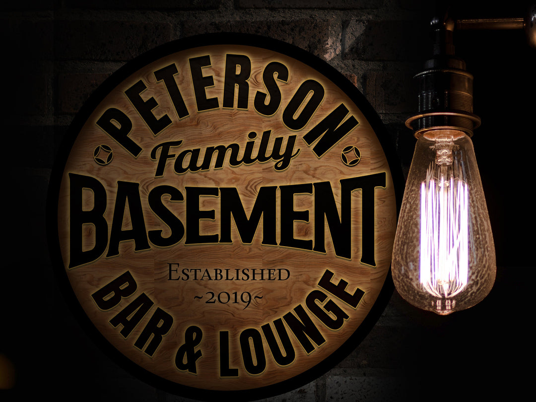 Solid Metal Basement Bar Sign | Round Metal Signs | Bar Décor | Metal Family Name Sign | Custom Name Bar Sign | Customized Family Sign Gift