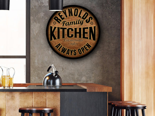 Personalized, Solid Wood, Family Kitchen Sign.